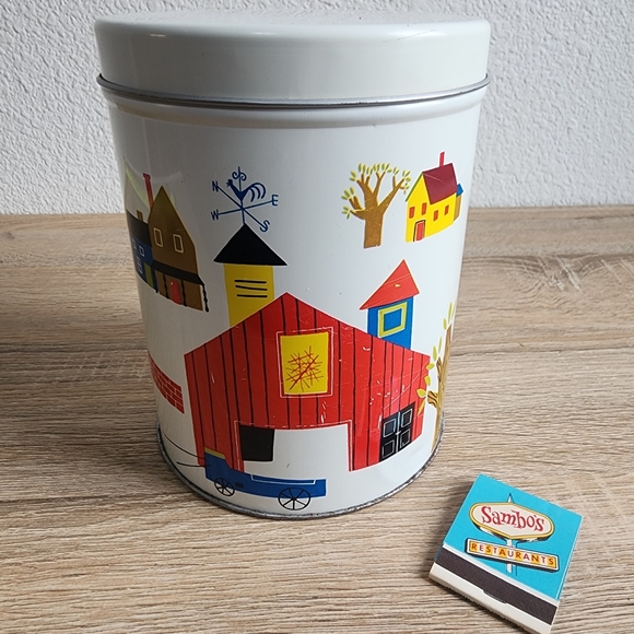 60s 70s VINTAGE Pennsylvania Dutch Lidded Candy Tin Canister Country Rural Farm - Picture 10 of 10